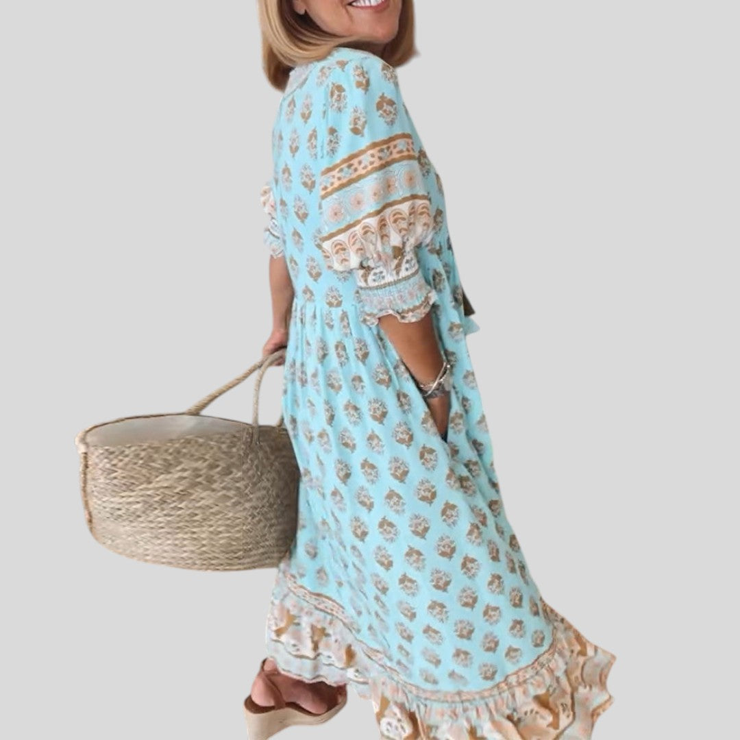 Jasmine | Relaxed Lantern Sleeve Boho Maxi Dress