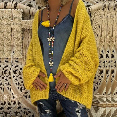 Women’s Cardigan – Chunky Knit – Oversized Fit – Open Front – Wide Sleeves – Ribbed Cuffs