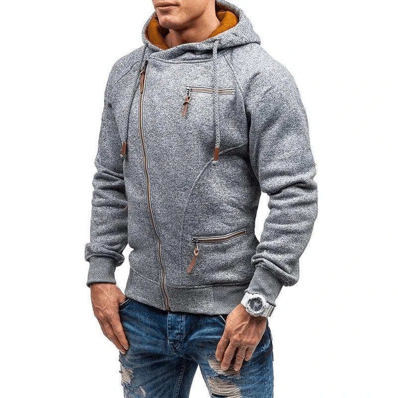 Men’s Hoodie – Regular Fit – Fleece Feel – Asymmetrical Zip – Zippered Pockets – Casual Wear