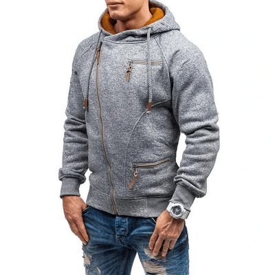 Men’s Hoodie – Regular Fit – Fleece Feel – Asymmetrical Zip – Zippered Pockets – Casual Wear