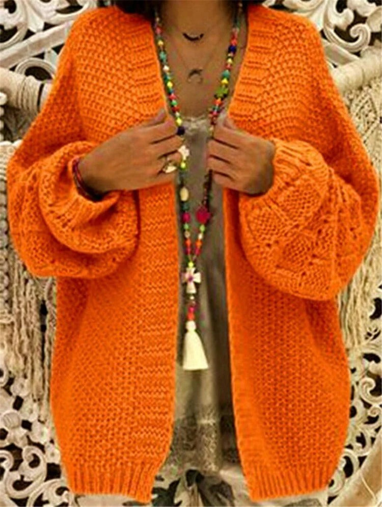 Women’s Cardigan – Chunky Knit – Oversized Fit – Open Front – Wide Sleeves – Ribbed Cuffs