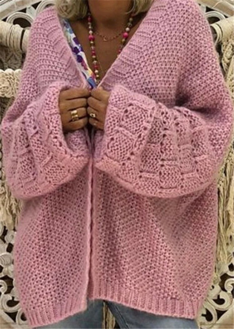 Women’s Cardigan – Chunky Knit – Oversized Fit – Open Front – Wide Sleeves – Ribbed Cuffs