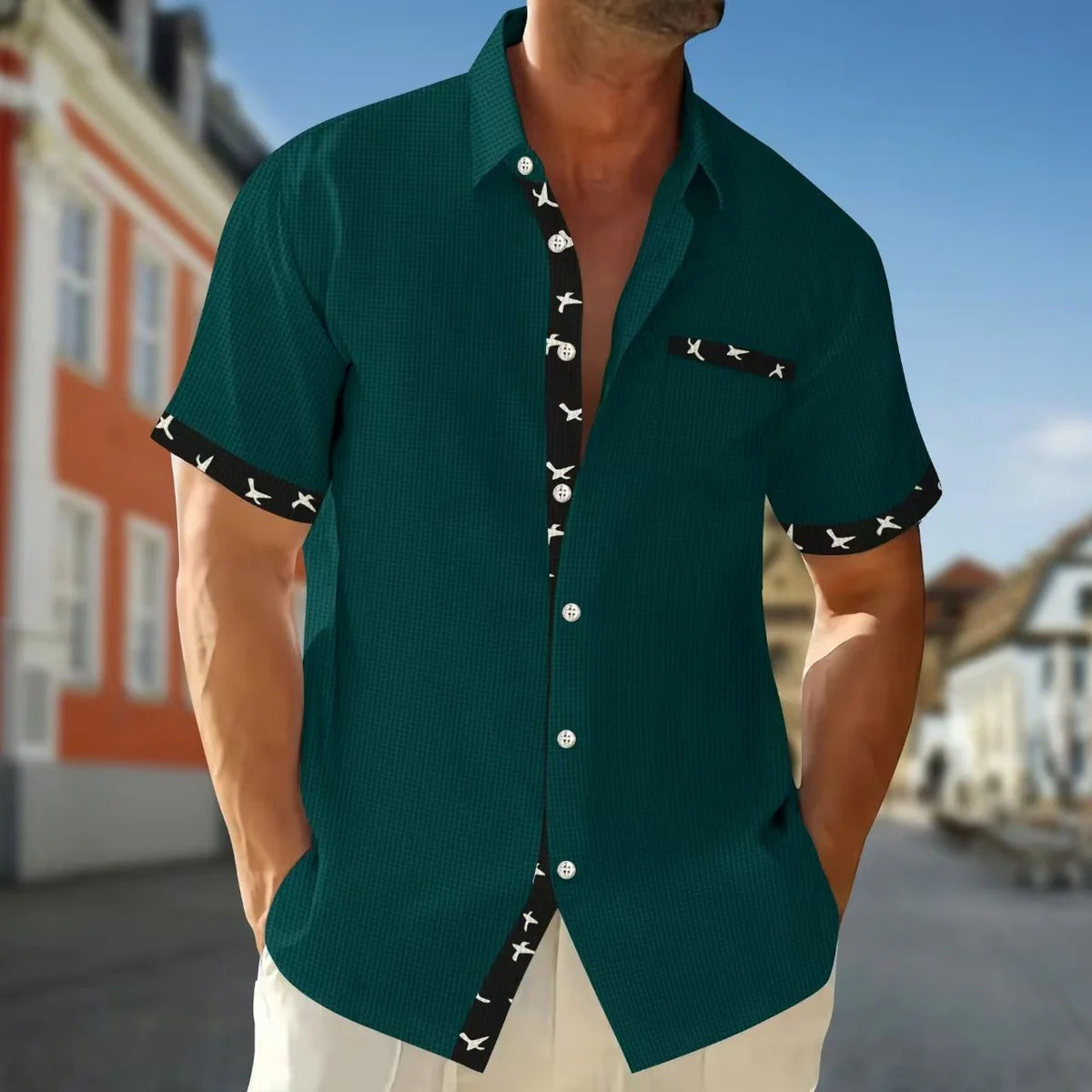 Men’s Short Sleeve Shirt – Cotton – Regular Fit – Trim Detail – Chest Pocket