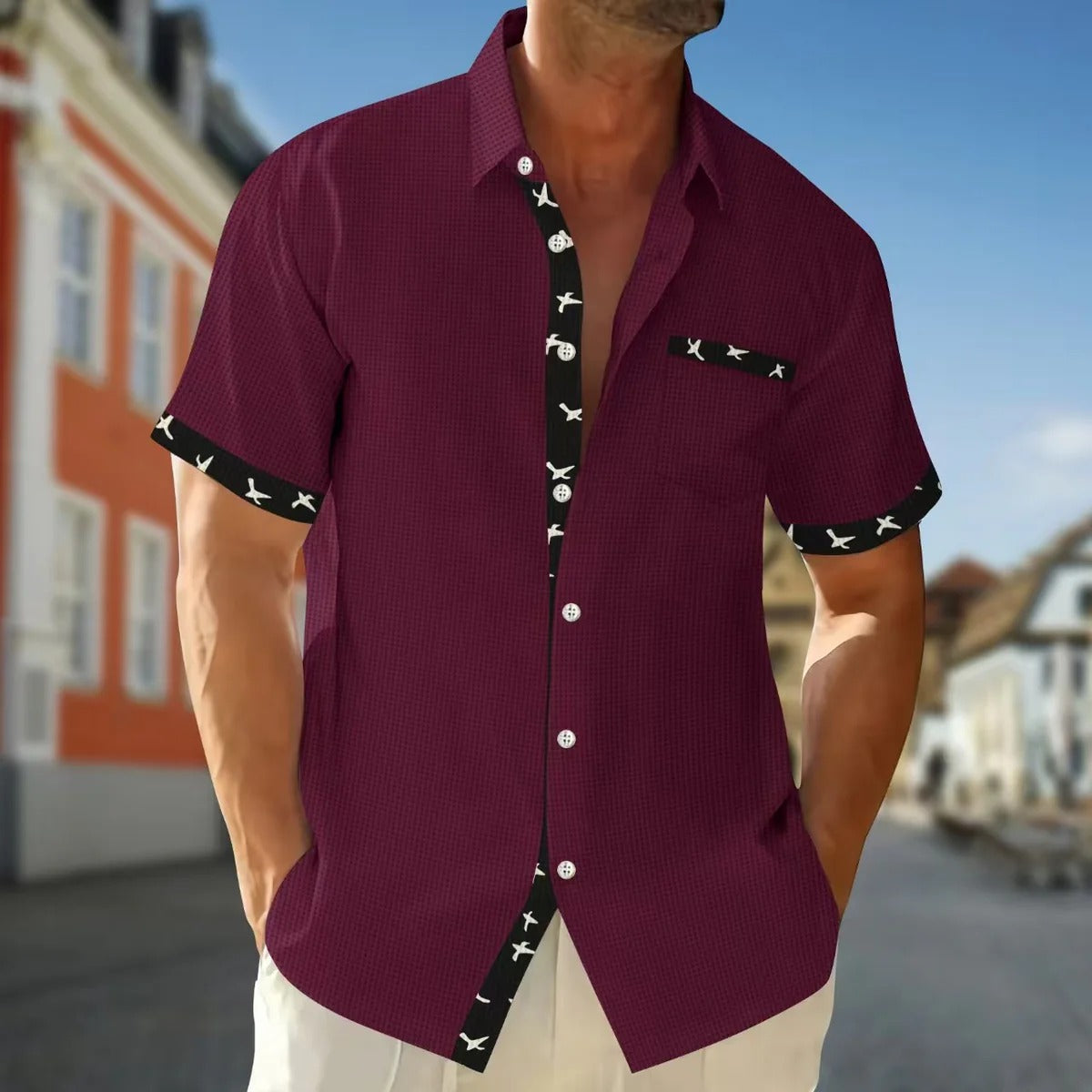 Men’s Short Sleeve Shirt – Cotton – Regular Fit – Trim Detail – Chest Pocket