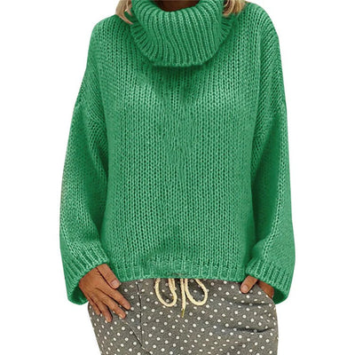 Women’s Sweater – Oversized Fit – Chunky Knit Wool Blend – High Collar – Ribbed Trim