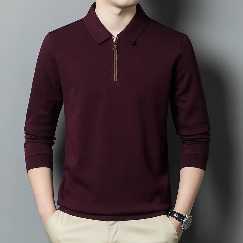 Men’s Knitted Sweater – Relaxed Fit – Lapel Collar – Half Zip – Ribbed Cuffs