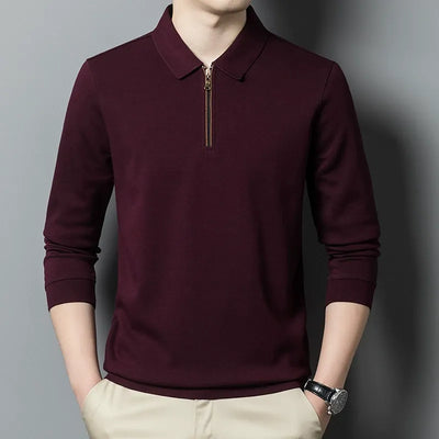 Men’s Knitted Sweater – Relaxed Fit – Lapel Collar – Half Zip – Ribbed Cuffs