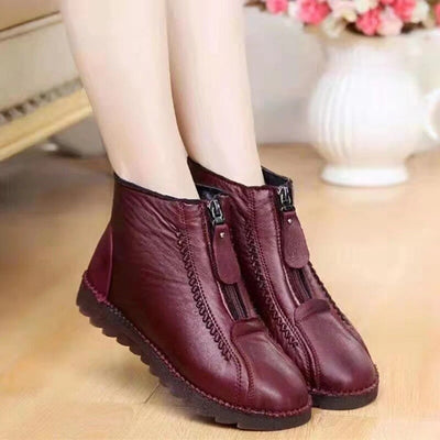Women’s Ankle Boots – Faux Leather Look – Front Zipper – Chunky Sole – Casual Fit