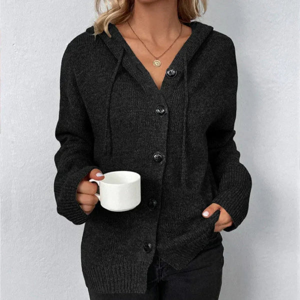 Women’s Hooded Cardigan – Oversized Fit – Knit Texture – Button Front – Ribbed Trim