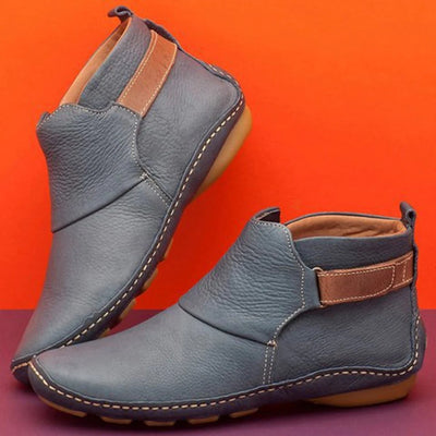 Women’s Ankle Boots – Leather – Rounded Toe – Strap Detail – Rugged Sole – Casual Fit