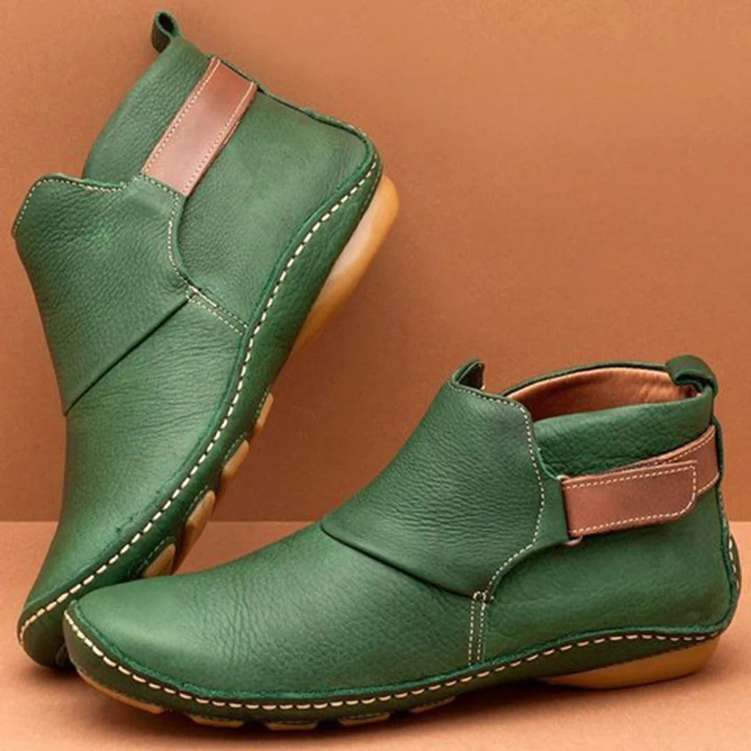Women’s Ankle Boots – Leather – Rounded Toe – Strap Detail – Rugged Sole – Casual Fit