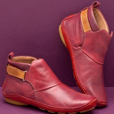 Women’s Ankle Boots – Leather – Rounded Toe – Strap Detail – Rugged Sole – Casual Fit