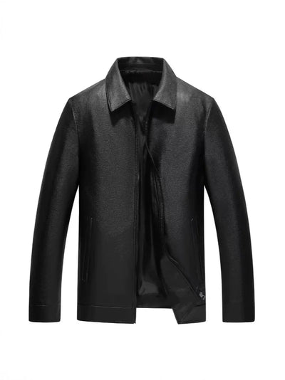 Men’s Leather Jacket – Slim Fit – Tailored Cut – Zipper Closure – Button Cuffs