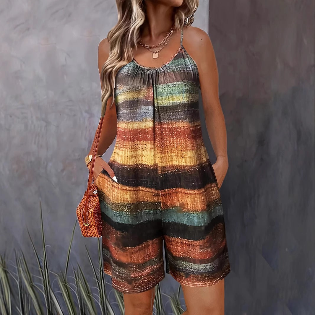 Women’s Jumpsuit – Halter Neck – Loose Fit – Cotton Feel – Above Knee – Casual Wear