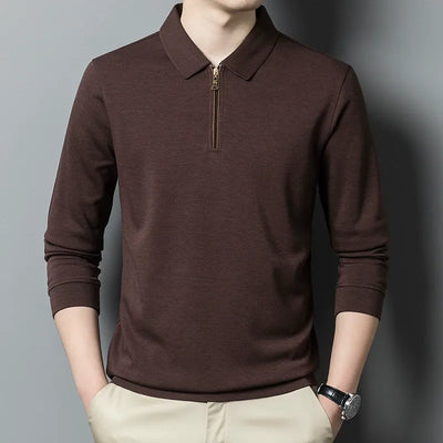 Men’s Knitted Sweater – Relaxed Fit – Lapel Collar – Half Zip – Ribbed Cuffs