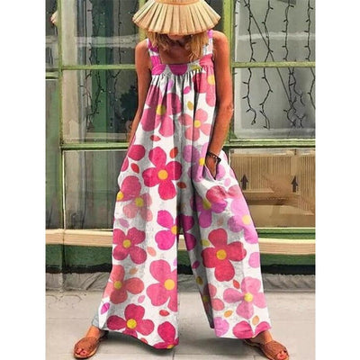 Women’s Jumpsuit – Wide Leg – Adjustable Straps – Floral Print