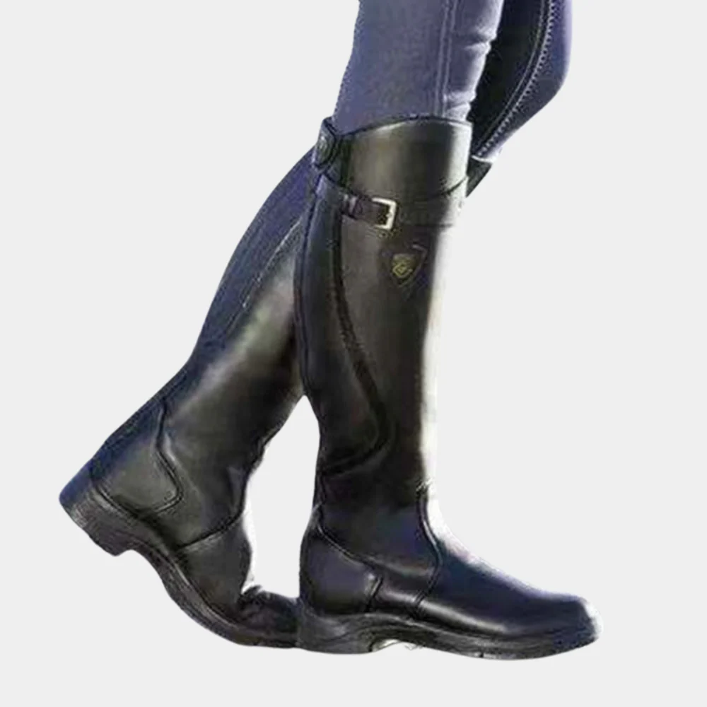 Women’s Knee-High Boots – Slim Fit – Leather-Like – Water-Resistant – Strap Buckle Detail