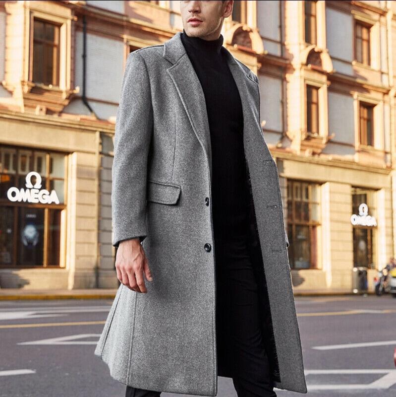 Men’s Trench Coat – Tailored Fit – Wool Blend – Long Length – Wide Lapel – Formal Style