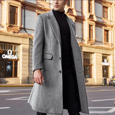 Men’s Trench Coat – Tailored Fit – Wool Blend – Long Length – Wide Lapel – Formal Style