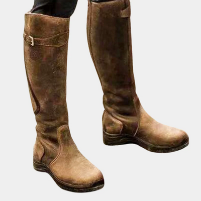 Women’s Knee-High Boots – Slim Fit – Leather-Like – Water-Resistant – Strap Buckle Detail