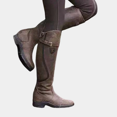 Women’s Knee-High Boots – Slim Fit – Leather-Like – Water-Resistant – Strap Buckle Detail