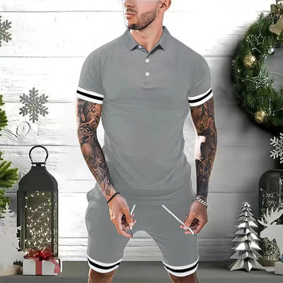 Men’s Polo Shirt – Slim Fit – Cotton Blend – Short Sleeve – Stripe Trim Collar