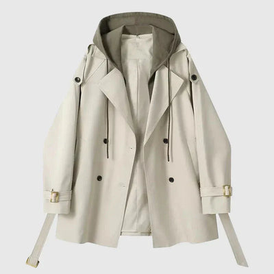 Women’s Trench Coat – Oversized Fit – Hooded – Double Breasted – Belted Cotton Blend