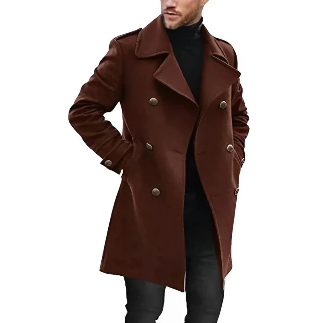 Men’s Trench Coat – Wool Blend – Tailored Fit – Double-Breasted Mid-Length Design