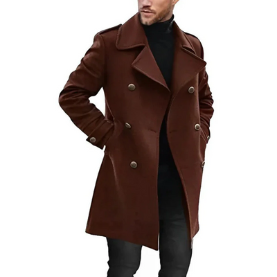 Men’s Trench Coat – Wool Blend – Tailored Fit – Double-Breasted Mid-Length Design