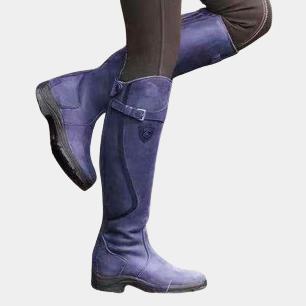 Women’s Knee-High Boots – Slim Fit – Leather-Like – Water-Resistant – Strap Buckle Detail