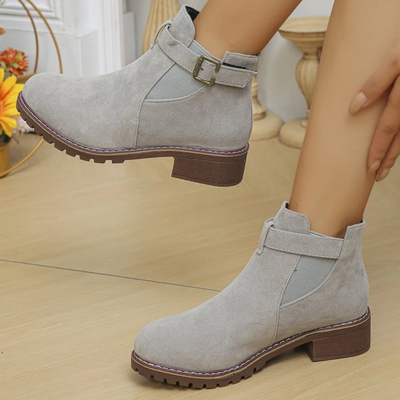 Women’s Ankle Boots – Suede Texture – Buckle Strap – Elastic Panel – Gripped Sole