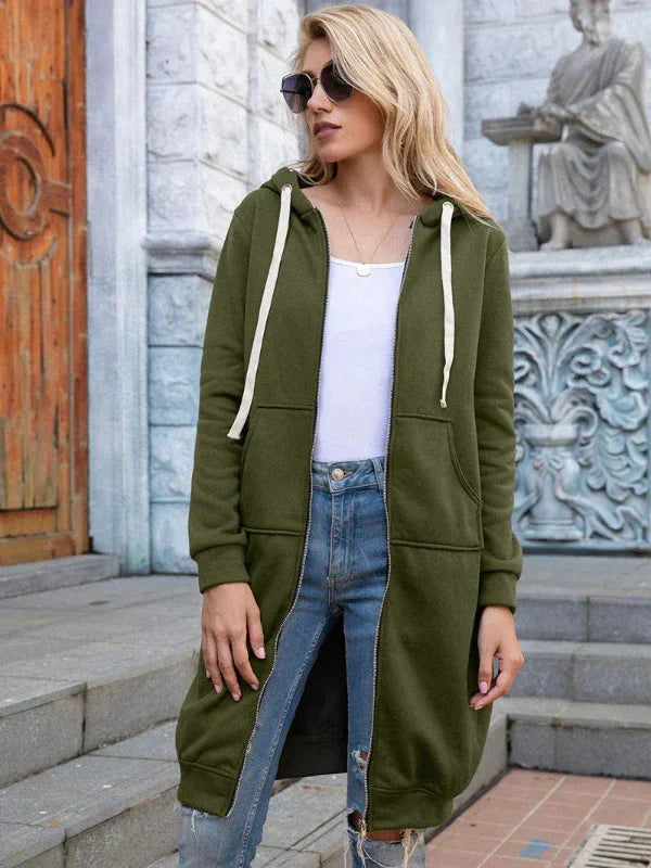 Women’s Oversized Sweatshirt – Zipper Front – Hooded – Cotton – Long Length Casual Fit