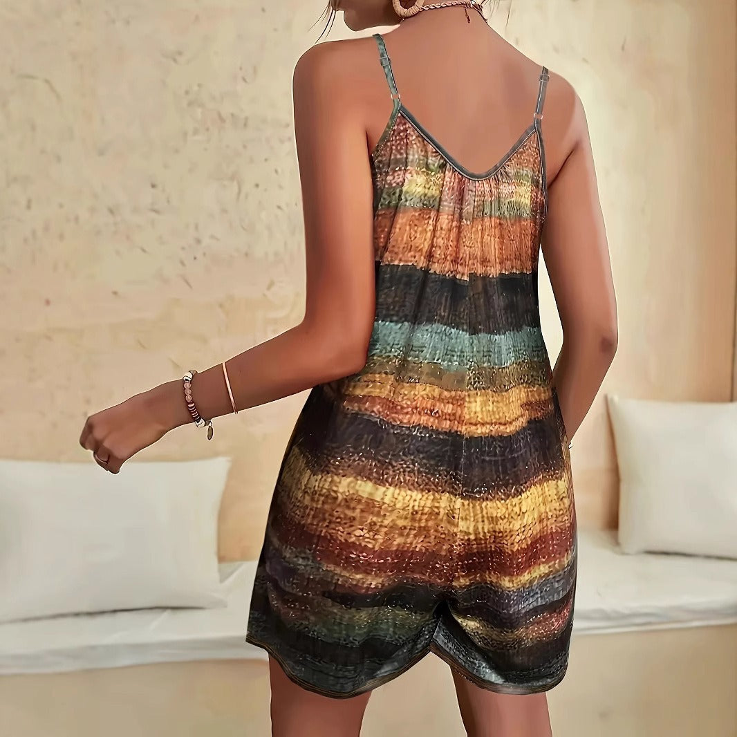 Women’s Jumpsuit – Halter Neck – Loose Fit – Cotton Feel – Above Knee – Casual Wear