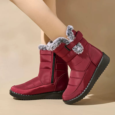 Women’s Mid-Calf Boots – Quilted Weatherproof – Faux Fur Lined – Side Zip Flat Sole
