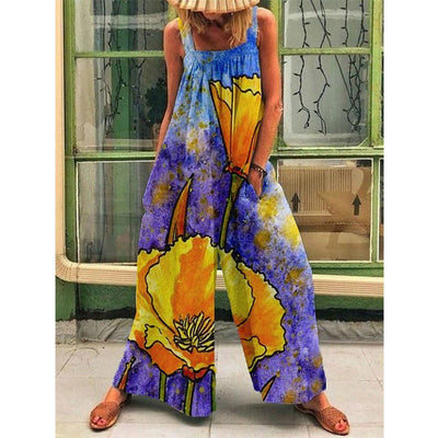 Women’s Jumpsuit – Wide Leg – Adjustable Straps – Floral Print