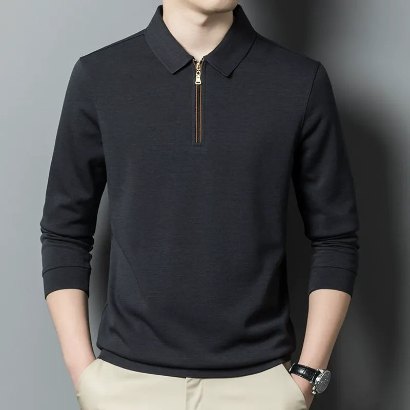 Men’s Knitted Sweater – Relaxed Fit – Lapel Collar – Half Zip – Ribbed Cuffs