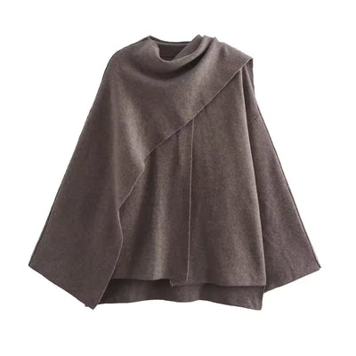 Women’s Coat – Knitted Texture – Oversized Fit – Asymmetrical Shawl Collar – Mid-Length