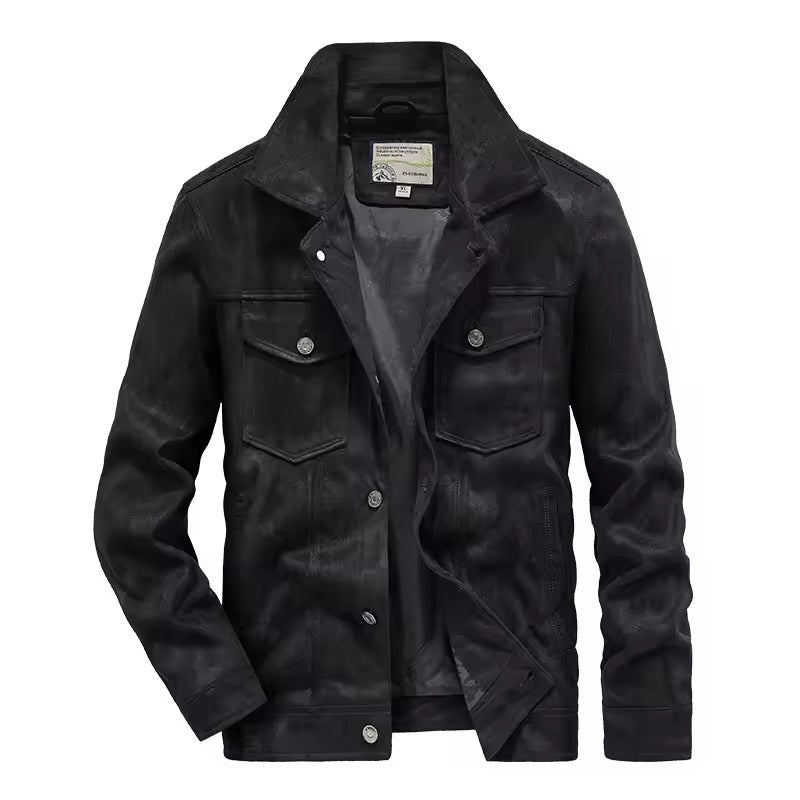 Men’s Suede Jacket – Slim Fit – Button-Up Front – Chest Pockets – Waist Length
