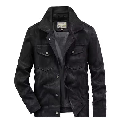 Men’s Suede Jacket – Slim Fit – Button-Up Front – Chest Pockets – Waist Length