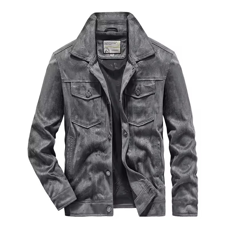 Men’s Suede Jacket – Slim Fit – Button-Up Front – Chest Pockets – Waist Length