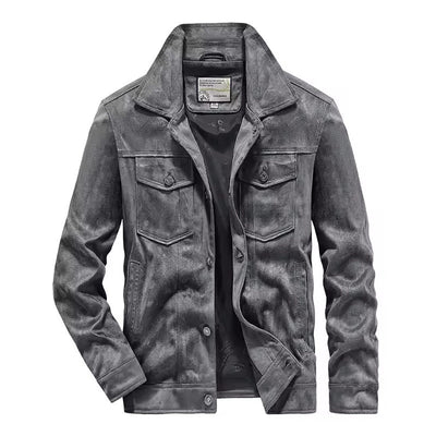 Men’s Suede Jacket – Slim Fit – Button-Up Front – Chest Pockets – Waist Length