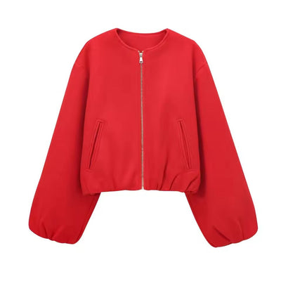Women’s Bomber Jacket – Cropped Fit – Soft Touch Fabric – Zip Front – Relaxed Style