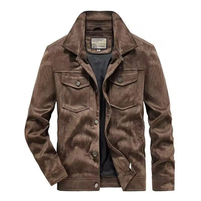Men’s Suede Jacket – Slim Fit – Button-Up Front – Chest Pockets – Waist Length
