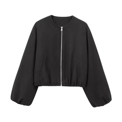 Women’s Bomber Jacket – Cropped Fit – Soft Touch Fabric – Zip Front – Relaxed Style