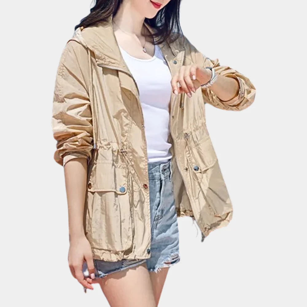 Women’s Jacket – Relaxed Fit – Hooded Zip Front – Adjustable Waist – Roll-Up Sleeves