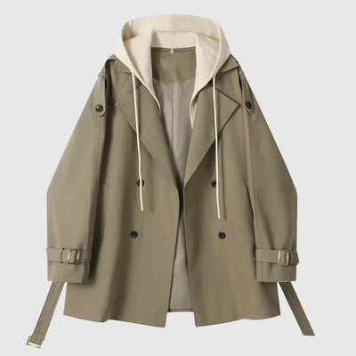 Women’s Trench Coat – Oversized Fit – Hooded – Double Breasted – Belted Cotton Blend