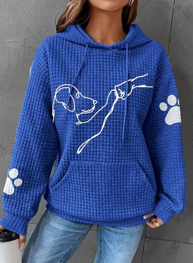 Women’s Hoodie – Quilted Texture – Relaxed Fit – Dog Print – Drawstring Hood