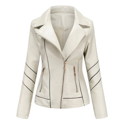 Women’s Leather Jacket – Slim Fit – Asymmetrical Zip – Notched Lapel – Biker Style