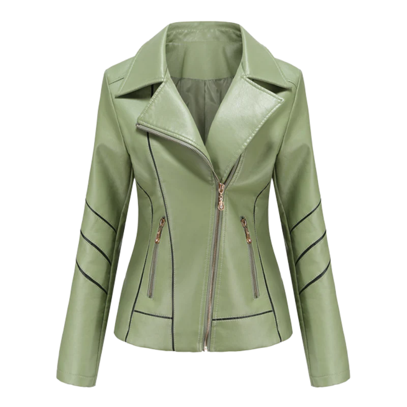 Women’s Leather Jacket – Slim Fit – Asymmetrical Zip – Notched Lapel – Biker Style