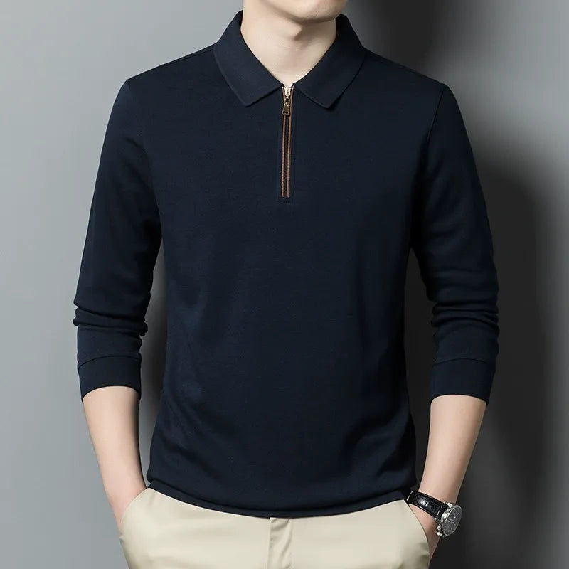 Men’s Knitted Sweater – Relaxed Fit – Lapel Collar – Half Zip – Ribbed Cuffs